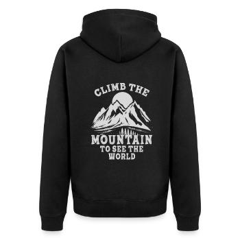 Erklimmen Sie den Berg, um die Welt zu sehen - Unisex Premium Bio Zip Hoodie - Schwarz - Hinten - Nico (187cm)