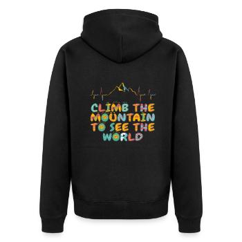 Erklimmen Sie den Berg, um die Welt zu sehen - Unisex Premium Bio Zip Hoodie - Schwarz - Hinten - Nico (187cm)