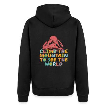 Erklimmen Sie den Berg, um die Welt zu sehen - Unisex Premium Bio Zip Hoodie - Schwarz - Hinten - Nico (187cm)