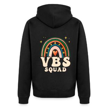 VBS Squad Bibel Shool - Unisex Premium Bio Zip Hoodie - Schwarz - Hinten - Nico (187cm)