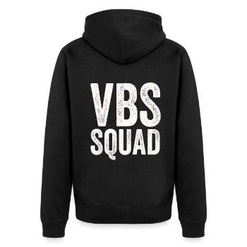 VBS Squad Bibel Shool - Unisex Premium Bio Zip Hoodie - Schwarz - Hinten - Nico (187cm)