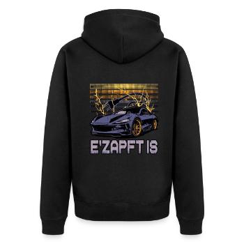 Lustiger Elektrofahrzeug-Witz E'Zapft is - Unisex Premium Bio Zip Hoodie - Schwarz - Hinten - Nico (187cm)