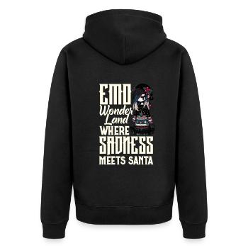 Emo Wonderland Where Sadness Meets Santa Emocore - Unisex Premium Bio Zip Hoodie - Schwarz - Hinten - Nico (187cm)