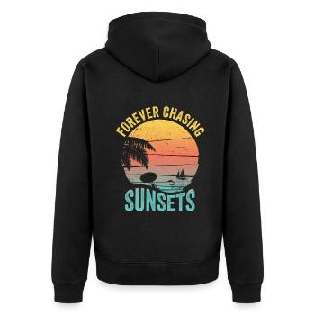 Für immer auf der Jagd nach Sonnenuntergängen Retro-Sommerurlaub - Unisex Premium Bio Zip Hoodie - Schwarz - Hinten - Nico (187cm)