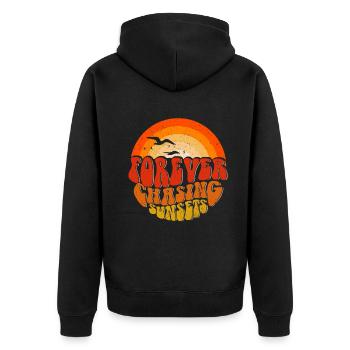 Für immer auf der Jagd nach Sonnenuntergängen Retro-Sommerurlaub - Unisex Premium Bio Zip Hoodie - Schwarz - Hinten - Nico (187cm)
