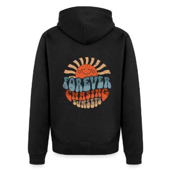 Für immer auf der Jagd nach Sonnenuntergängen Retro-Sommerurlaub - Unisex Premium Bio Zip Hoodie - Schwarz - Hinten - Nico (187cm)