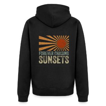 Forever Chasing Sunsets Retro Summer Vacation - Unisex Premium Organic Zip Hoodie - black - Back - Nico (187cm)