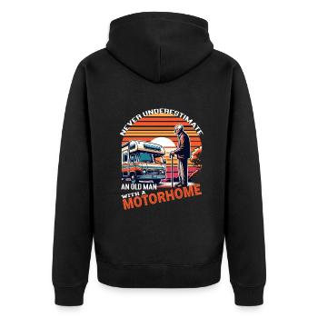 Never underestimate an old man with a motorhome - Unisex Premium Bio Zip Hoodie - Schwarz - Hinten - Nico (187cm)
