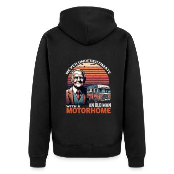 Never underestimate an old man with a motorhome - Unisex Premium Bio Zip Hoodie - Schwarz - Hinten - Nico (187cm)
