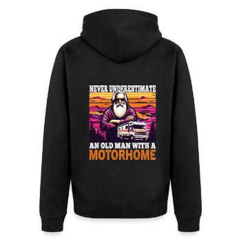 Never underestimate an old man with a motorhome - Unisex Premium Bio Zip Hoodie - Schwarz - Hinten - Nico (187cm)