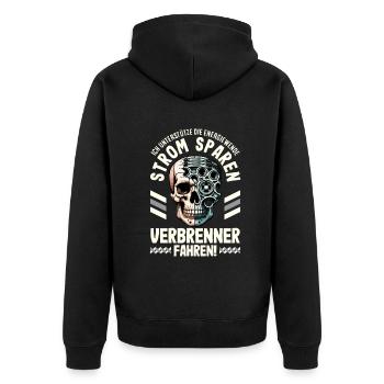 Energiewende Strom Sparen Verbrenner Fahren - Unisex Premium Bio Zip Hoodie - Schwarz - Hinten - Nico (187cm)