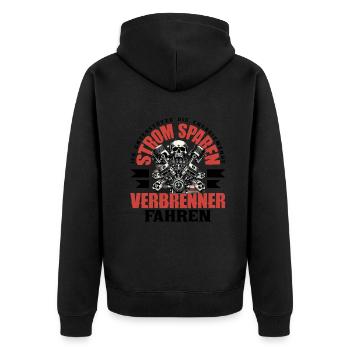 Energiewende Strom Sparen Verbrenner Fahren - Unisex Premium Bio Zip Hoodie - Schwarz - Hinten - Nico (187cm)