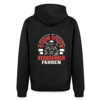 Energiewende Strom Sparen Verbrenner Fahren - Unisex Premium Bio Zip Hoodie - Schwarz - Hinten - Nico (187cm)