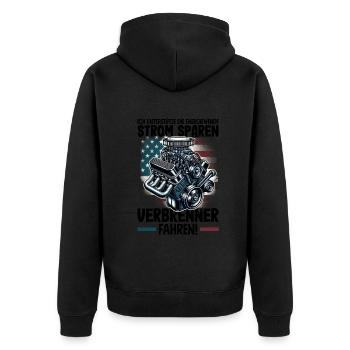 Energiewende Strom Sparen Verbrenner Fahren - Unisex Premium Bio Zip Hoodie - Schwarz - Hinten - Nico (187cm)