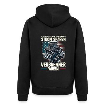 Energiewende Strom Sparen Verbrenner Fahren - Unisex Premium Bio Zip Hoodie - Schwarz - Hinten - Nico (187cm)
