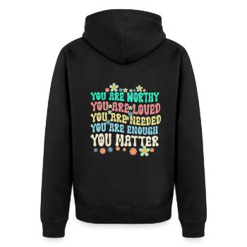 You Matter Kindness Be Kind Groovy Mental Health - Unisex Premium Organic Zip Hoodie - black - Back - Nico (187cm)