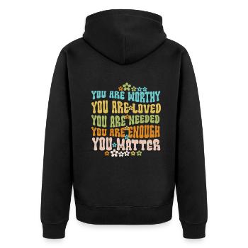 You Matter Kindness Be Kind Groovy Mental Health - Unisex Premium Organic Zip Hoodie - black - Back - Nico (187cm)