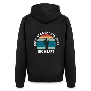 Aufgezogen von einem großen Mann mit einem großen Herzen Vatertag - Unisex Premium Bio Zip Hoodie - Schwarz - Hinten - Nico (187cm)
