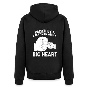 Aufgezogen von einem großen Mann mit einem großen Herzen Vatertag - Unisex Premium Bio Zip Hoodie - Schwarz - Hinten - Nico (187cm)