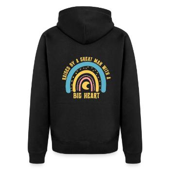 Aufgezogen von einem großen Mann mit einem großen Herzen Vatertag - Unisex Premium Bio Zip Hoodie - Schwarz - Hinten - Nico (187cm)