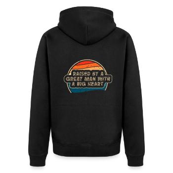 Aufgezogen von einem großen Mann mit einem großen Herzen Vatertag - Unisex Premium Bio Zip Hoodie - Schwarz - Hinten - Nico (187cm)