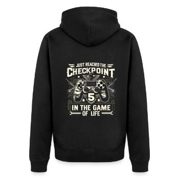 5yr BDay Funny Gamer 5 Level 5 Year Old Birthday - Unisex Premium Organic Zip Hoodie - black - Back - Nico (187cm)