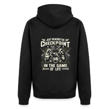 16yr BDay Funny Gamer 16 Level 16 Year Old - Unisex Premium Organic Zip Hoodie - black - Back - Nico (187cm)