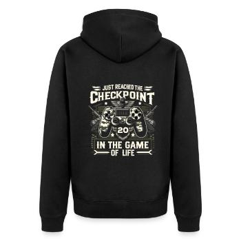 20yr BDay Funny Gamer 20 Level 20 Year Old - Unisex Premium Organic Zip Hoodie - black - Back - Nico (187cm)