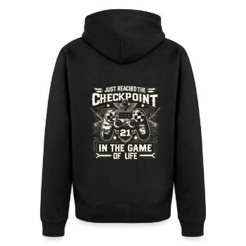 21yr BDay Funny Gamer 21 Level 21 Year Old - Unisex Premium Organic Zip Hoodie - black - Back - Nico (187cm)