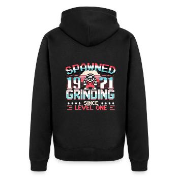 Spawned 1971 Grinding Since Level One Funny Gamer - Unisex Premium Organic Zip Hoodie - black - Back - Nico (187cm)
