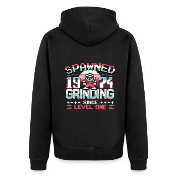 Spawned 1974 Grinding Since Level One Funny Gamer - Unisex Premium Organic Zip Hoodie - black - Back - Nico (187cm)