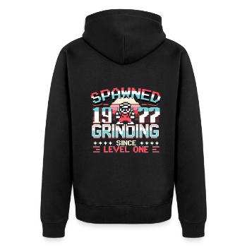 Spawned 1977 Grinding Since Level One Funny Gamer - Unisex Premium Bio Zip Hoodie - Schwarz - Hinten - Nico (187cm)