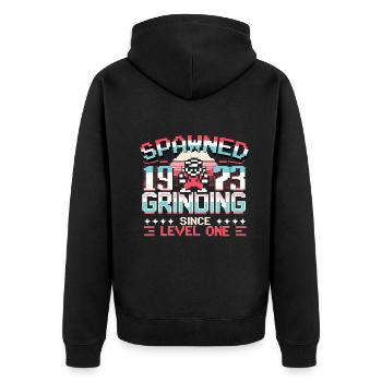 Spawned 1973 Grinding Since Level One Funny Gamer - Unisex Premium Organic Zip Hoodie - black - Back - Nico (187cm)
