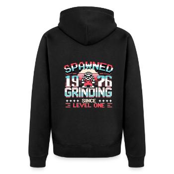 Spawned 1976 Grinding Since Level One Funny Gamer - Unisex Premium Organic Zip Hoodie - black - Back - Nico (187cm)