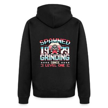 Spawned 1979 Grinding Since Level One Funny Gamer - Unisex Premium Organic Zip Hoodie - black - Back - Nico (187cm)