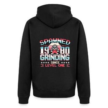 Spawned 1980 Grinding Since Level One Funny Gamer - Unisex Premium Organic Zip Hoodie - black - Back - Nico (187cm)