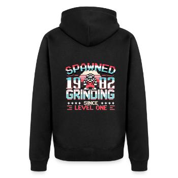 Spawned 1982 Grinding Since Level One Funny Gamer - Unisex Premium Bio Zip Hoodie - Schwarz - Hinten - Nico (187cm)