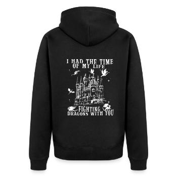 J’ai passé le meilleur moment de ma vie à combattre des dragons - Veste à capuche bio Premium Unisexe - noir - Dos - Nico (187cm)