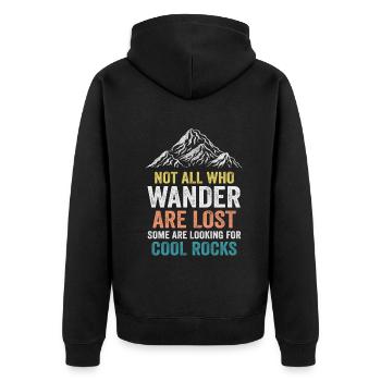 Wandern Sie auf der Suche nach kühlen Felsen - Unisex Premium Bio Zip Hoodie - Schwarz - Hinten - Nico (187cm)