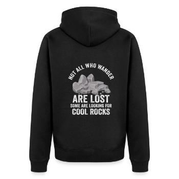 Wandern Sie auf der Suche nach kühlen Felsen - Unisex Premium Bio Zip Hoodie - Schwarz - Hinten - Nico (187cm)