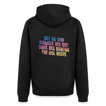Wandern Sie auf der Suche nach kühlen Felsen - Unisex Premium Bio Zip Hoodie - Schwarz - Hinten - Nico (187cm)