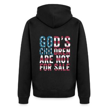 Gottes Kinder sind nicht käuflich zu erwerben - Unisex Premium Bio Zip Hoodie - Schwarz - Hinten - Nico (187cm)