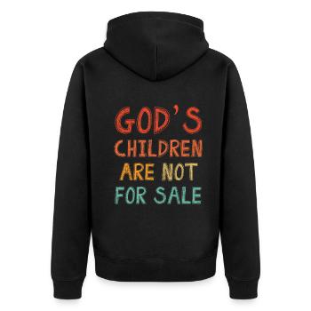Gottes Kinder sind nicht käuflich zu erwerben - Unisex Premium Bio Zip Hoodie - Schwarz - Hinten - Nico (187cm)