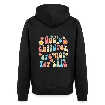 Gottes Kinder sind nicht käuflich zu erwerben - Unisex Premium Bio Zip Hoodie - Schwarz - Hinten - Nico (187cm)