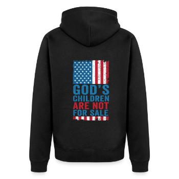 Gottes Kinder sind nicht käuflich zu erwerben - Unisex Premium Bio Zip Hoodie - Schwarz - Hinten - Nico (187cm)