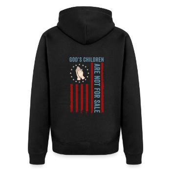 Gottes Kinder sind nicht käuflich zu erwerben - Unisex Premium Bio Zip Hoodie - Schwarz - Hinten - Nico (187cm)
