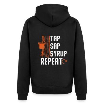 Ahornbaum-Essenz Männer Frauen Lustige Sugaring-Saison - Unisex Premium Bio Zip Hoodie - Schwarz - Hinten - Nico (187cm)