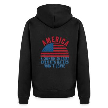 Amerika: Ein Land, das so großartig ist, dass die USA patriotisch sind - Unisex Premium Bio Zip Hoodie - Schwarz - Hinten - Nico (187cm)