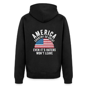 Amerika: Ein Land, das so großartig ist, dass die USA patriotisch sind - Unisex Premium Bio Zip Hoodie - Schwarz - Hinten - Nico (187cm)