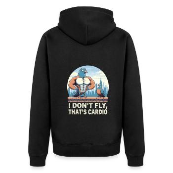 Pigeon Workout Bodybuilding Fitness Gym Muscle - Unisex Premium Bio Zip Hoodie - Schwarz - Hinten - Nico (187cm)